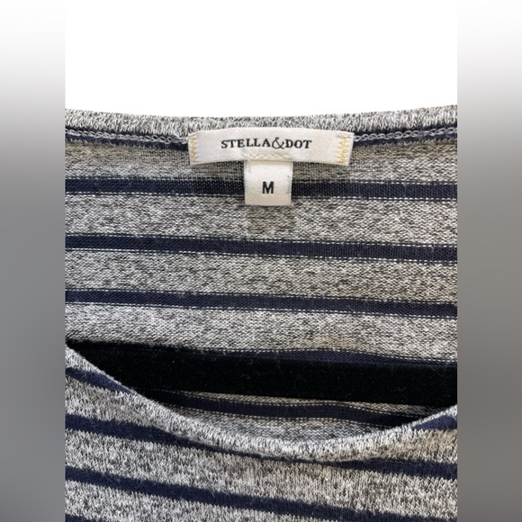 Stella and Dot side tie long sleeve shirt navy & grey striped  medium - Picture 3 of 7